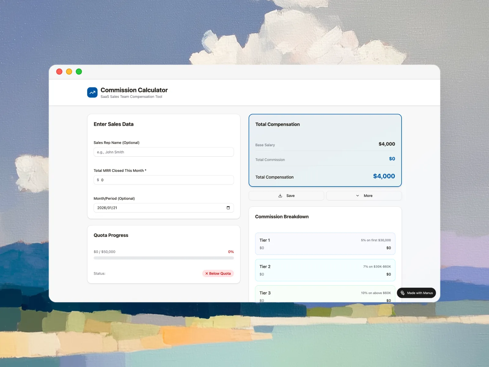 SaaS commission calculator with tiered structure